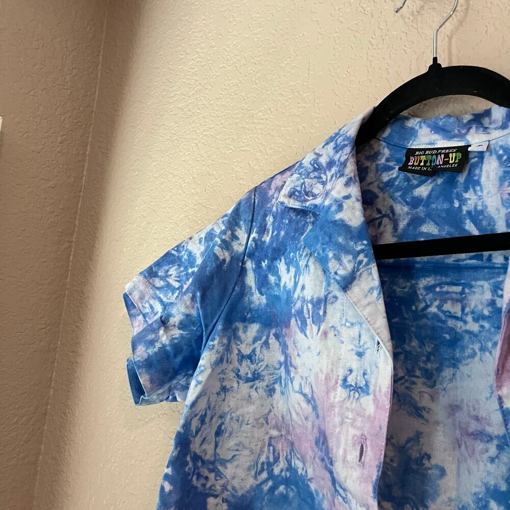 Big Bud Press Women’s Pantry Button Up Tie Dye Collared Shirt Size P Blue Purple - Picture 8 of 9